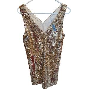 LOFT‎ Outlet Gold Sequin Shift Dress Sparkle 8P